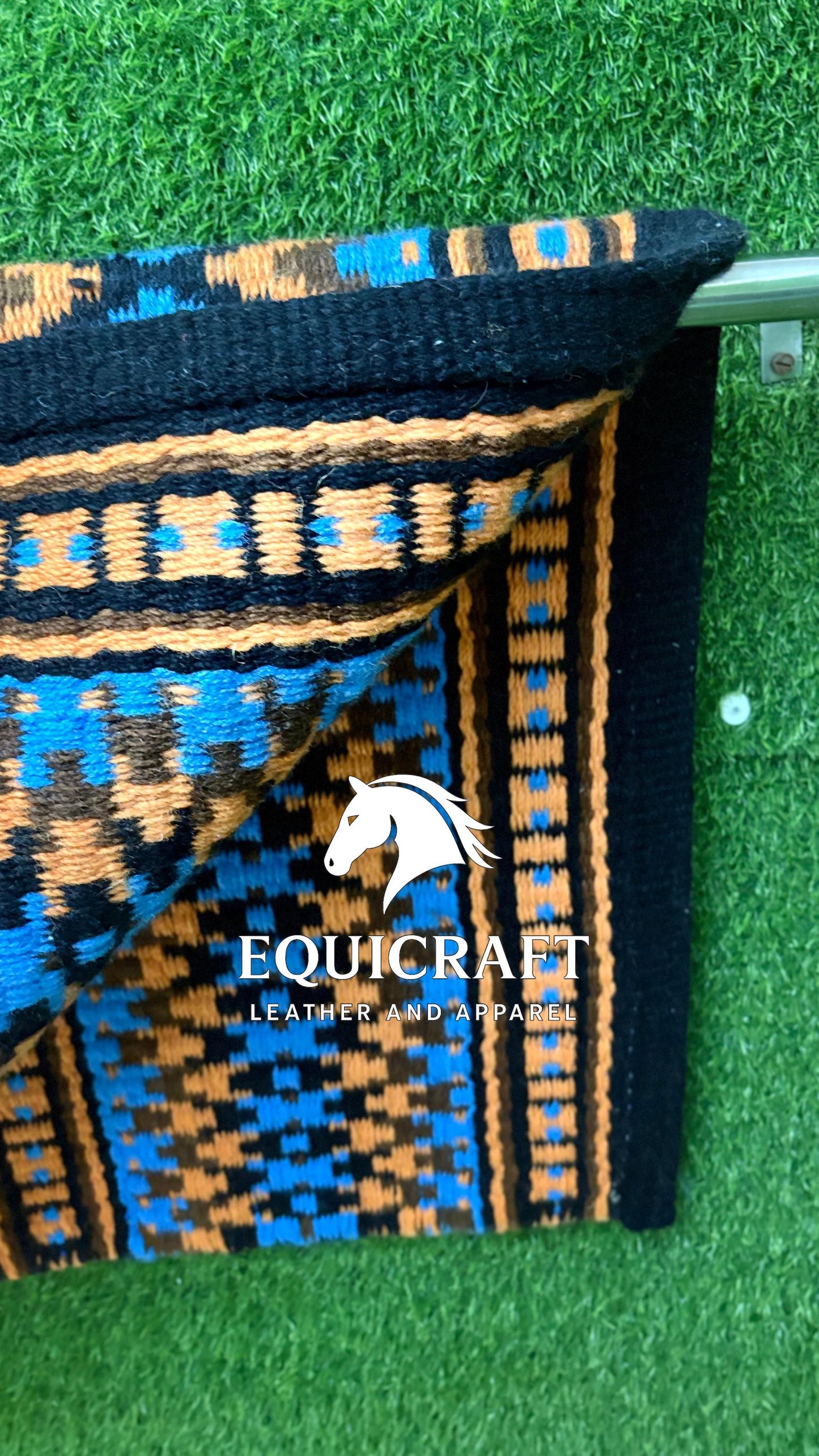 Western Show Saddle Pad | Black Blue Tan Brown Wool Blanket | Hand-Woven Southwestern Horse Saddle Pad | show Trail Pad Equestrian Gift