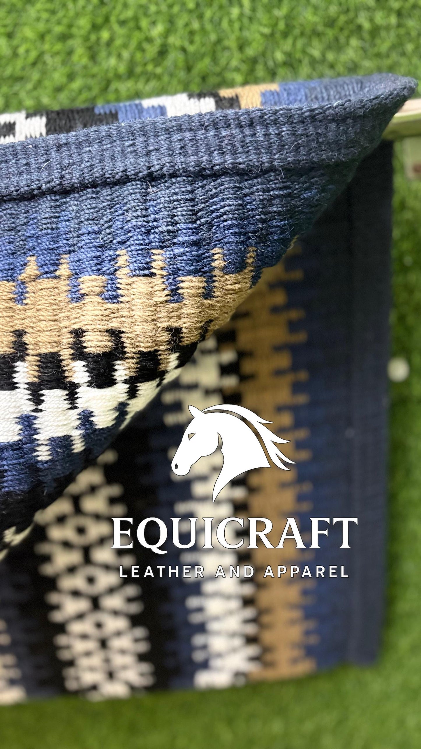 Blue Tan Wool Western Saddle Pad – Horse Blanket Barrel Racing Rodeo Tack Diamond Show Pad
