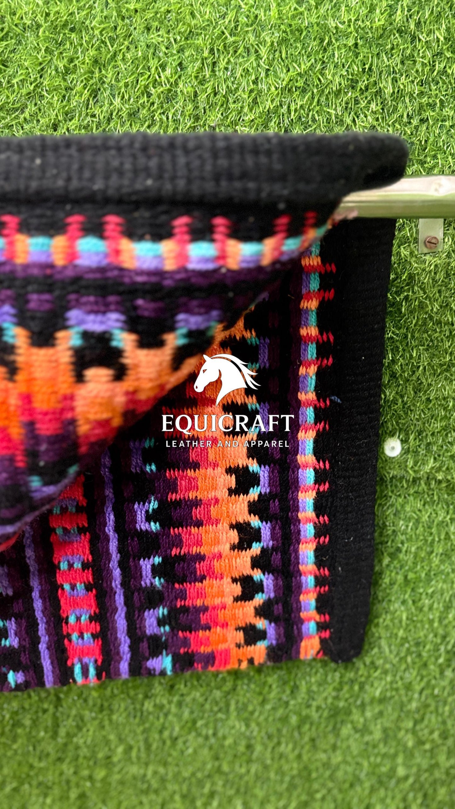 Western Show Saddle Pad | Black Orange Red Purple Wool Blanket | Hand-Woven Southwestern Horse Saddle Pad | Barrel Racing Pad
