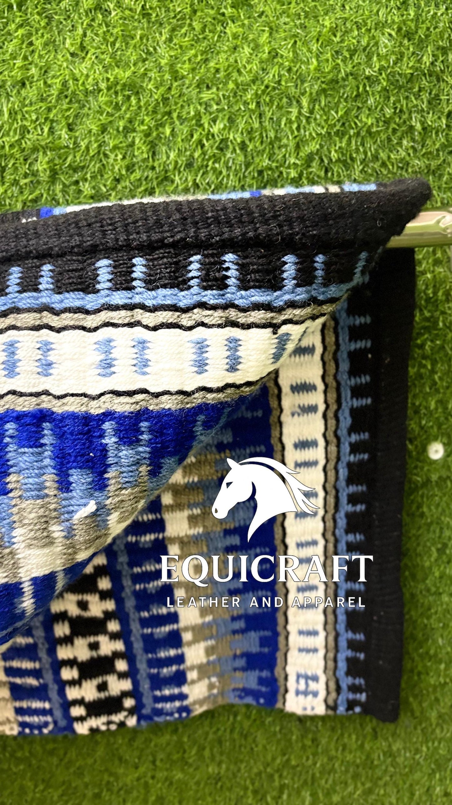 Aztec Western Show Saddle Pad | Black Blue White Wool Blanket | Hand-Woven Southwestern Horse Saddle Pad | Trail Pad Equestrian Gift