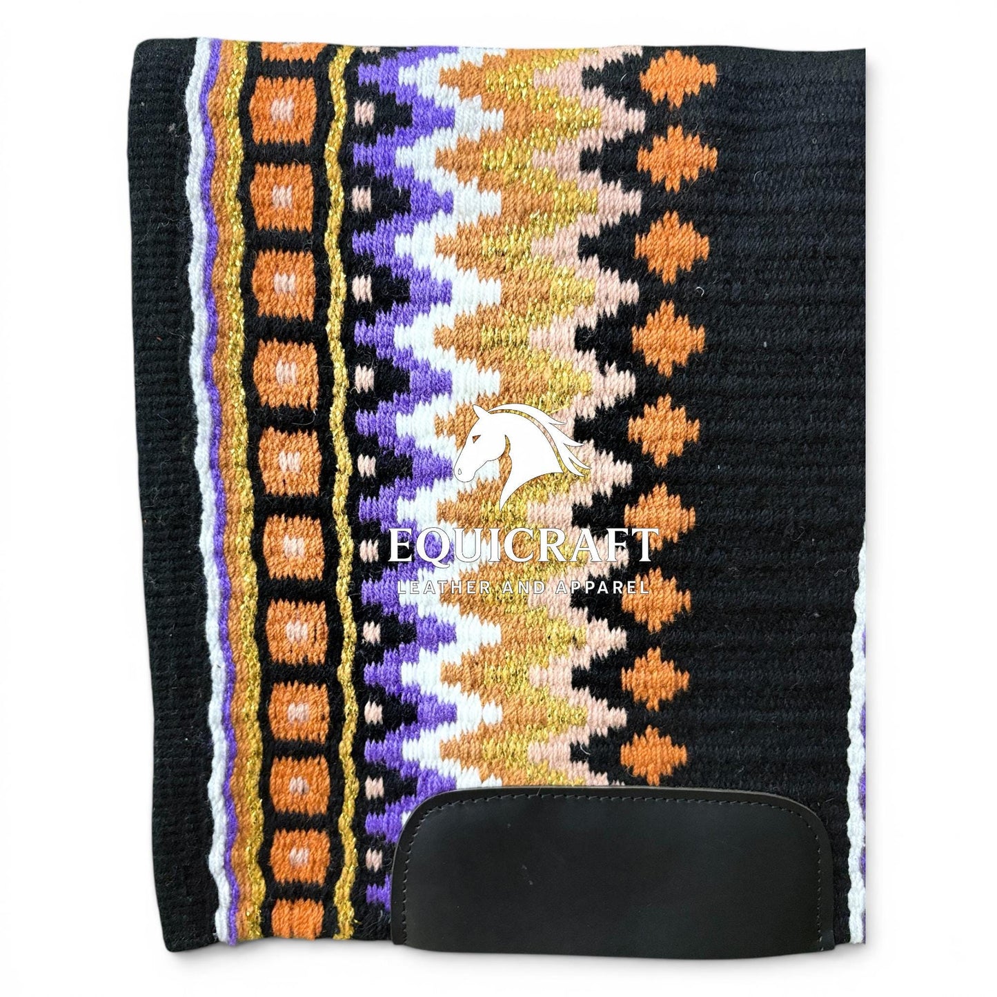 Purple Orange Gold Metallic Southwestern Wool Saddle Blanket, Western Show Pad, Handwoven Horse Blanket, Diamond Pad Size:-36x42
