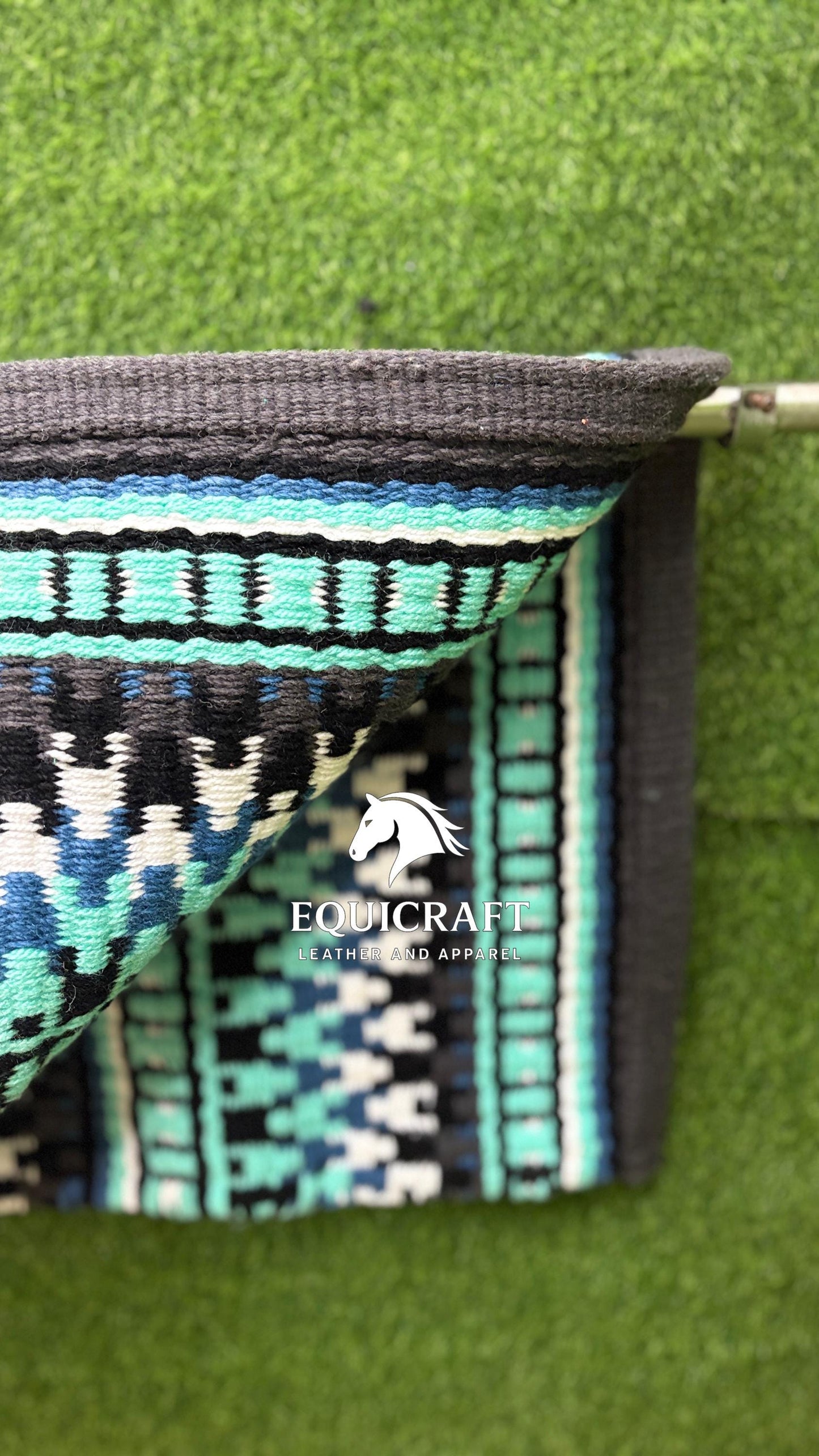 Black Mint Blue Wool Western Saddle Pad – Aztec Zigzag Show Pad | Horse Blanket Barrel Racing Rodeo Ranch Tack