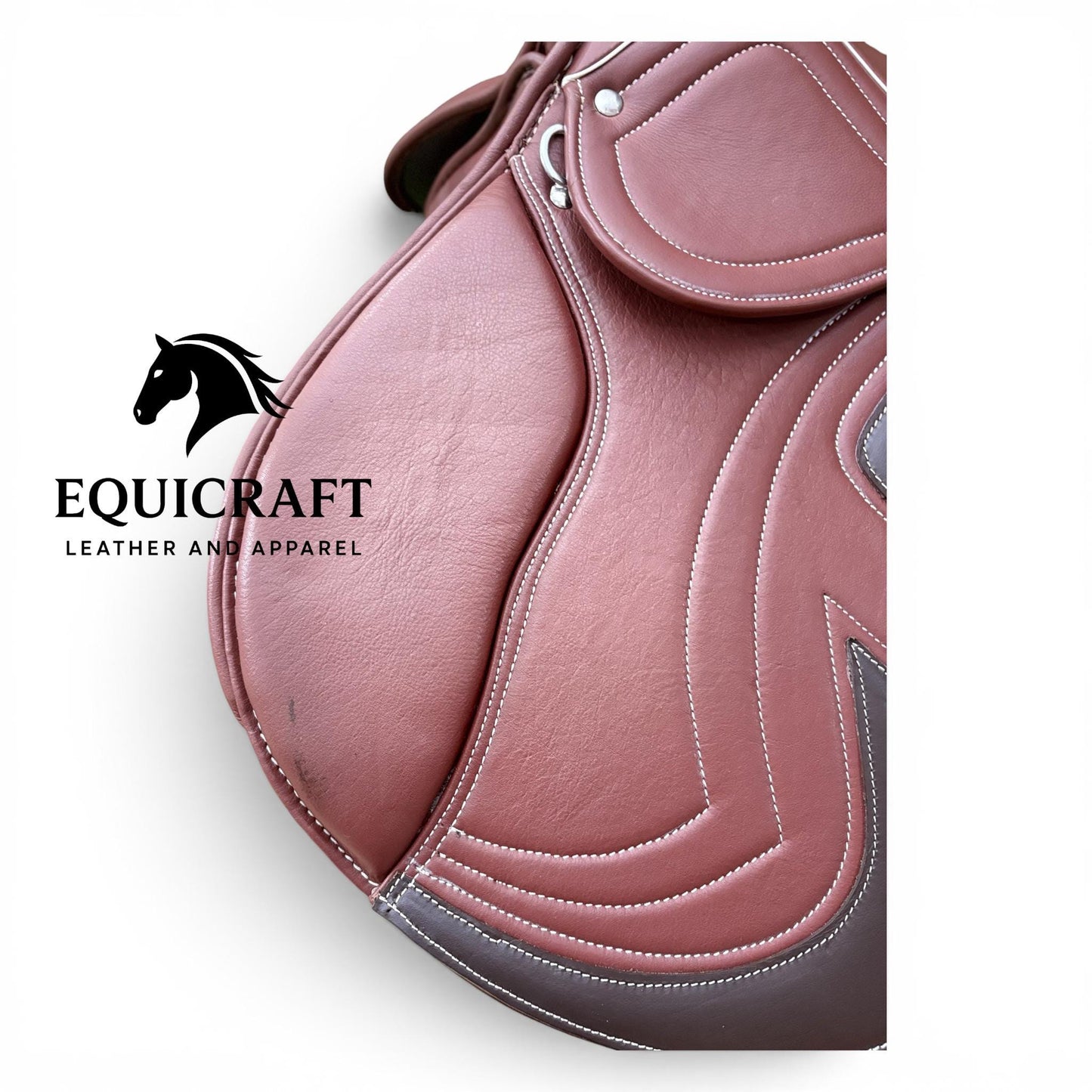 Brown Leather Close Contact Horse Saddle, English All Purpose Jumping Saddle with Iron Stirrups, 14 to 18 Inch Seat Sizes Available