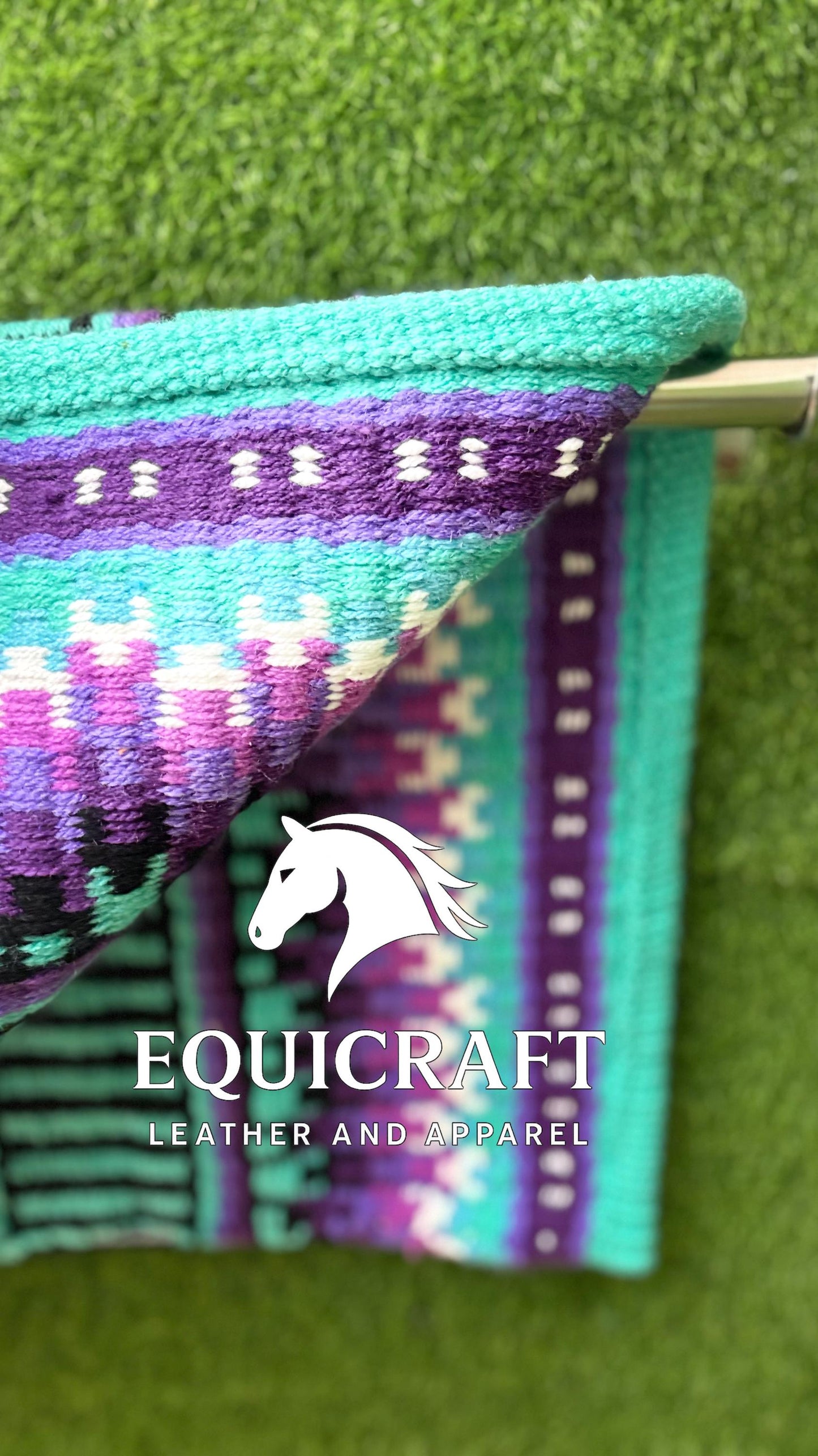 Aztec Western Show Saddle Pad | Teal Purple Pink Black Wool Blanket | Hand-Woven Southwestern Horse Saddle Pad | Barrel Racing Pad