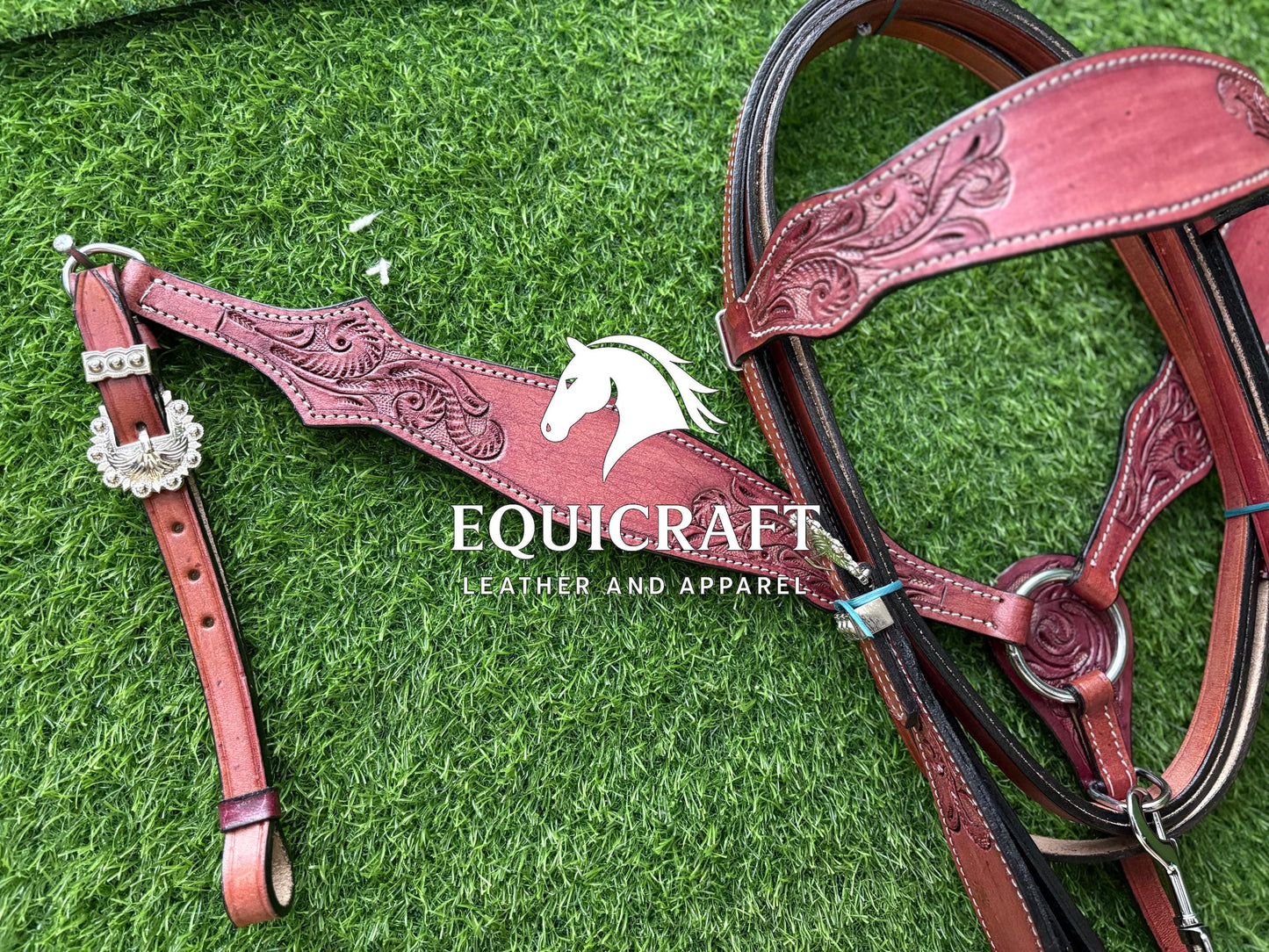 Pink Rose Tooled Leather Western Headstall & Breast Collar Set – Silver Buckle Horse Tack | Barrel Racing Rodeo Gear