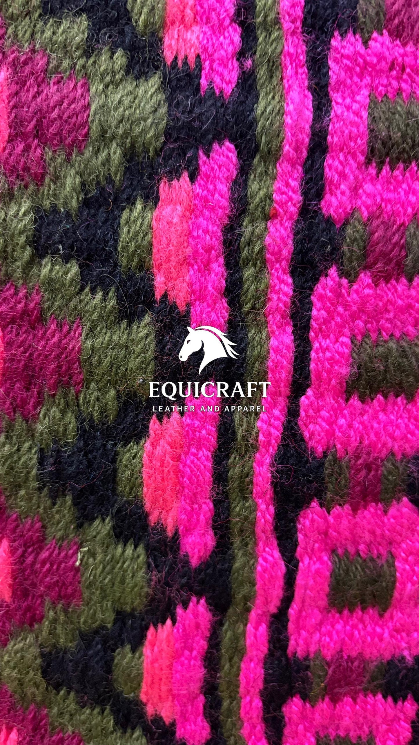 Hot Pink Olive Wool Western Saddle Blanket – Handmade Show Blanket | Horse Pad Barrel Racing Rodeo Tack SIZE 36X42