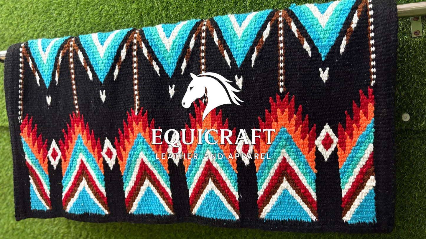 Western Saddle Pad | Black Saddle Blanket | Aztec Wool Horse Pad | Turquoise Brown Show Pad | Horse Tack Gift