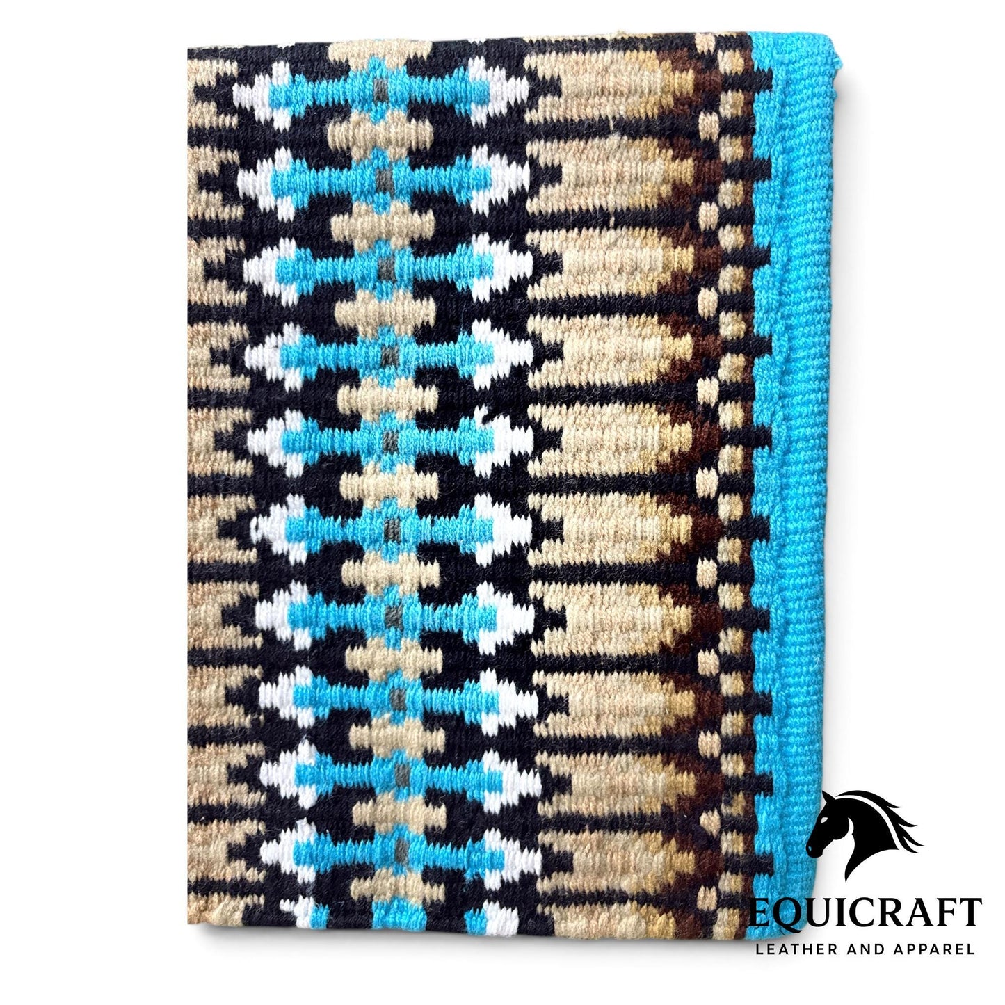 Western Wool Saddle Blanket, Turquoise Cream Brown Striped Southwestern Pattern, Horse Saddle Pad, Show Blanket New Size:-34x40