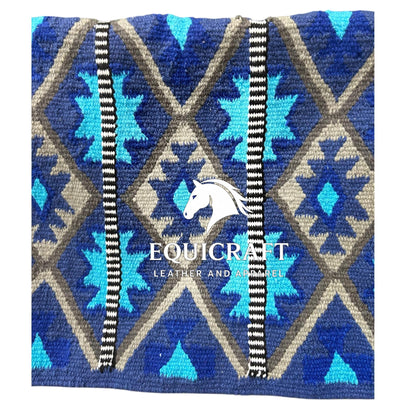 Navy Blue Turquoise Wool Western Saddle Blanket – Aztec Diamond Show Blanket | Horse Pad Barrel Racing Rodeo Tack