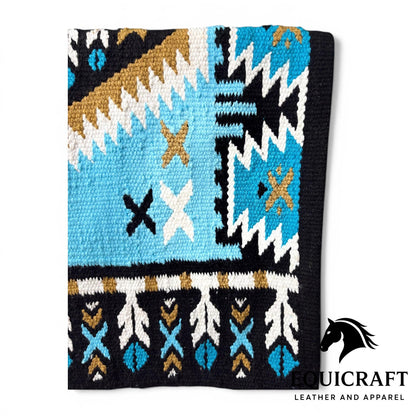 Sky Blue Turquoise Black White Southwestern Woven Wool Saddle Blankets Show Pads"