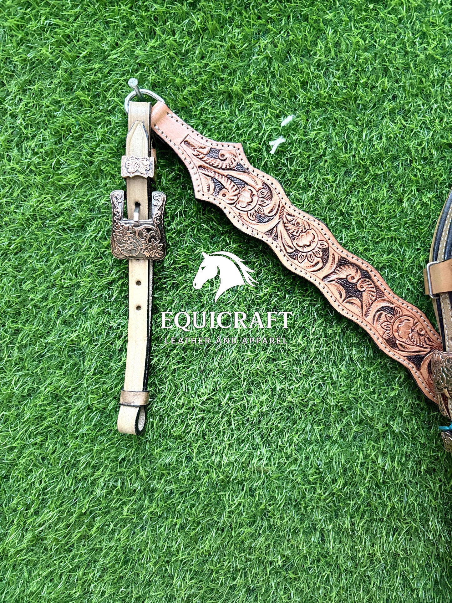 Tan Black Floral Tooled Leather Western Headstall & Breast Collar Set – Antique Concho Horse Tack | Barrel Racing Rodeo