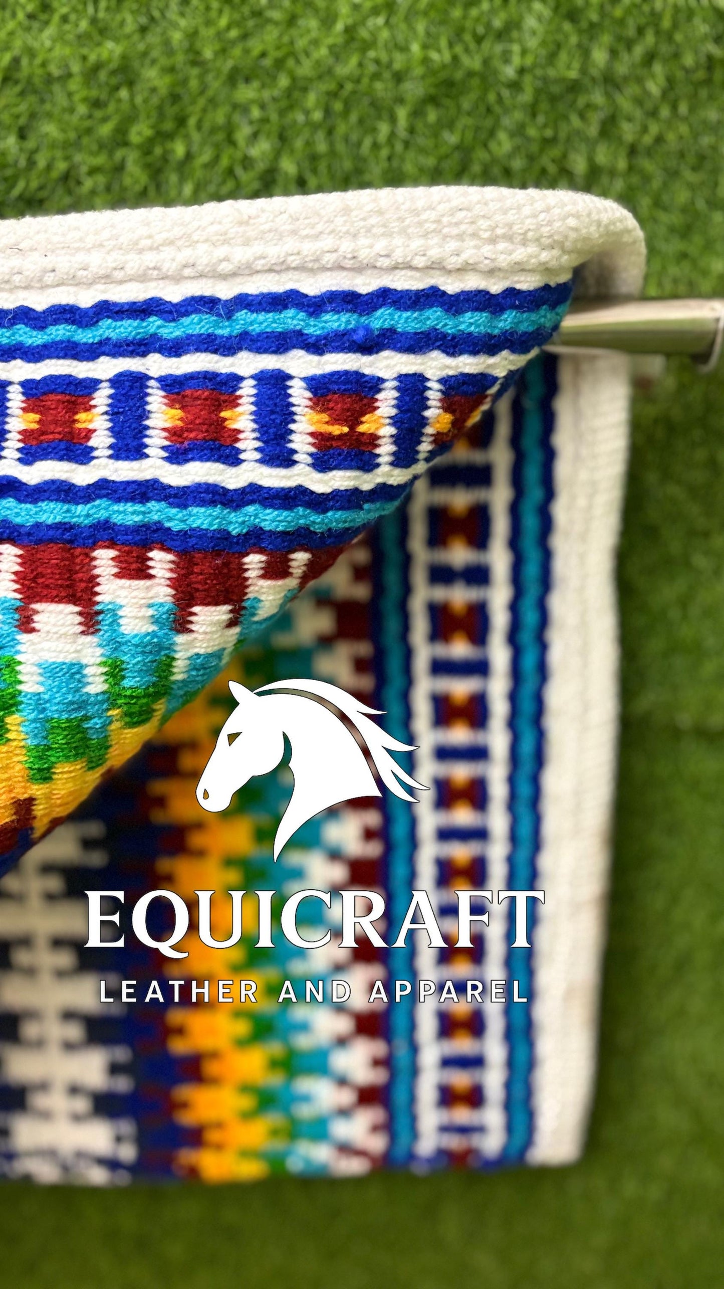 Western Show Saddle Pad | White Rainbow Multicolor Wool Blanket | Hand-Woven Southwestern Horse Saddle Pad | Colorful Show Pad