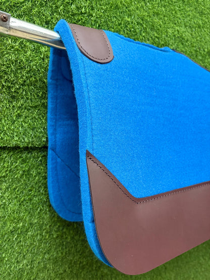 18 MM Blue Woollen  Felt Saddle Pad with Leather | Western Riding Pad | 30X30" & 32X32"
