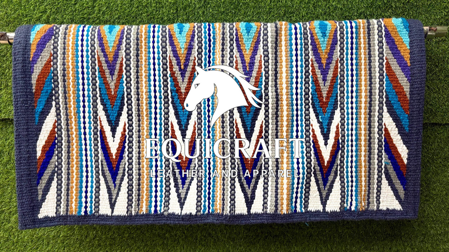 Aztec Western Saddle Blanket | Multicolor Turquoise Purple Gold Wool Pad | Hand-Woven Southwestern Horse Saddle Blanket | Show Pad