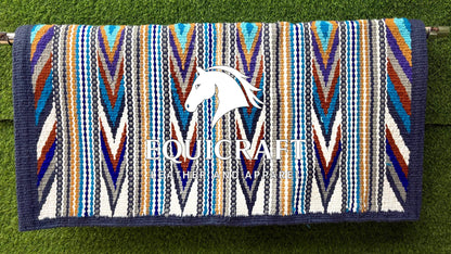 Aztec Western Saddle Blanket | Multicolor Turquoise Purple Gold Wool Pad | Hand-Woven Southwestern Horse Saddle Blanket | Show Pad