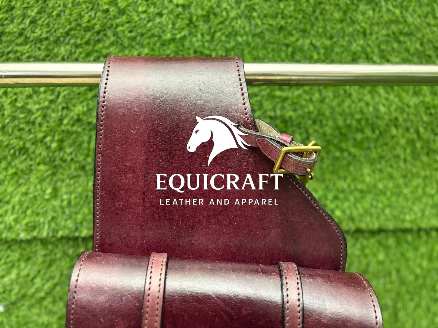 Burgundy Leather Western Saddle Bag – Double Ring Buckle Horse Trail Bag | Brass Hardware Cowboy Riding Tack