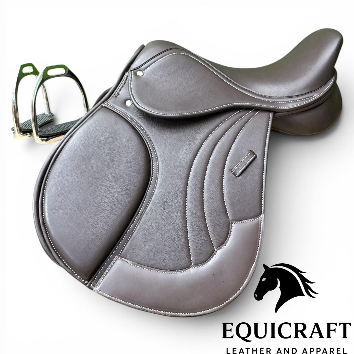 Premium Close Contact Saddle | Brown Leather English Riding Saddle for Training & Jumping