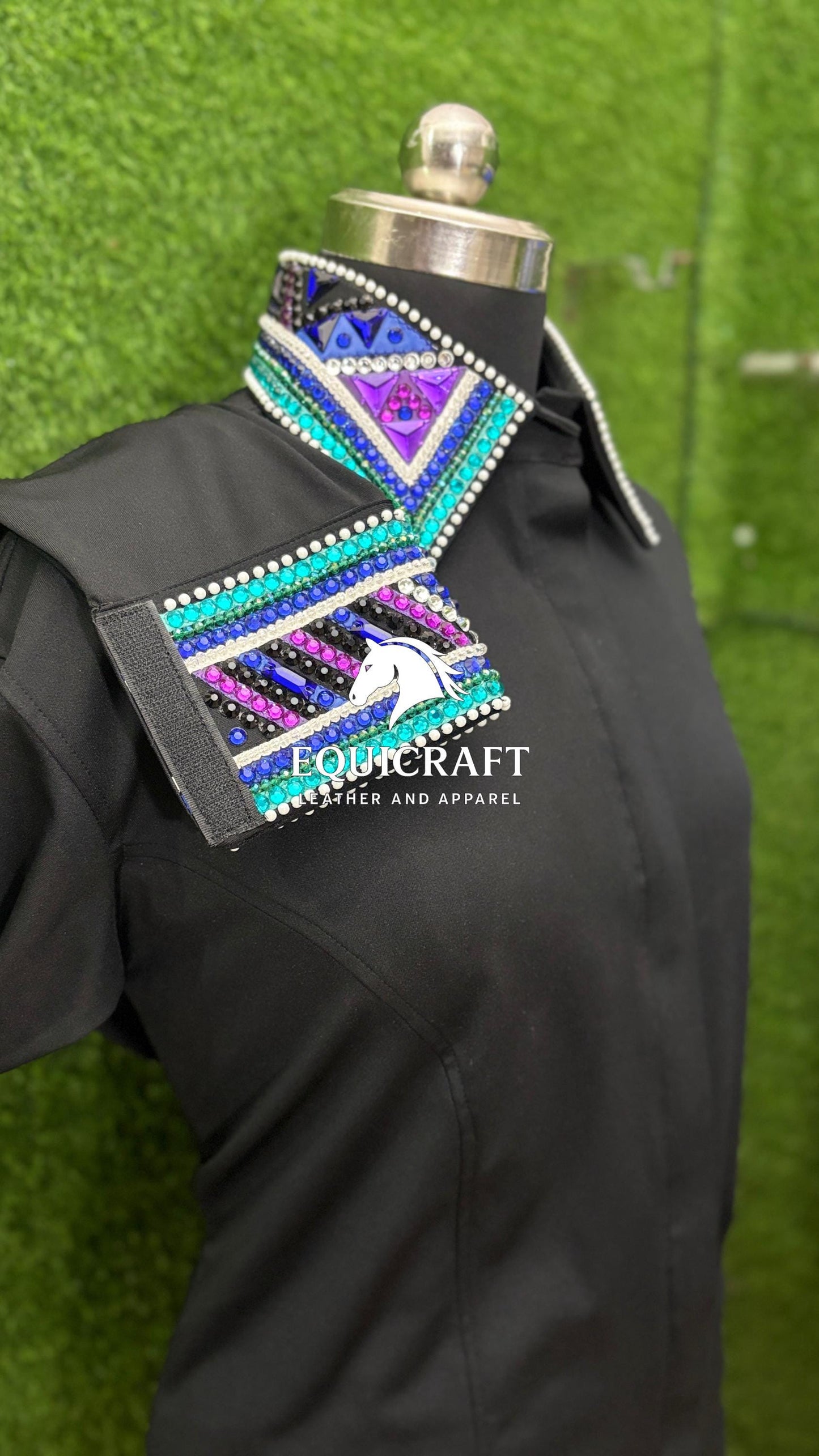 Womens Western Show Shirt | Black Turquoise Purple Blue Rhinestone Showmanship Shirt | Ladies Rodeo Queen Blouse | Horse Show Shirt