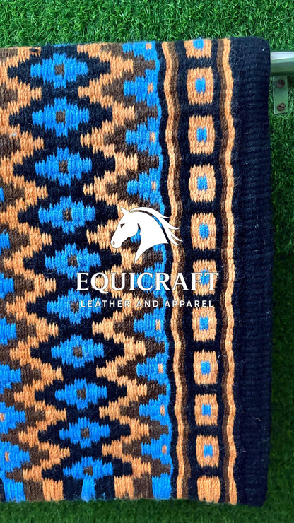 Western Show Saddle Pad | Black Blue Tan Brown Wool Blanket | Hand-Woven Southwestern Horse Saddle Pad |  show Trail Pad Equestrian Gift