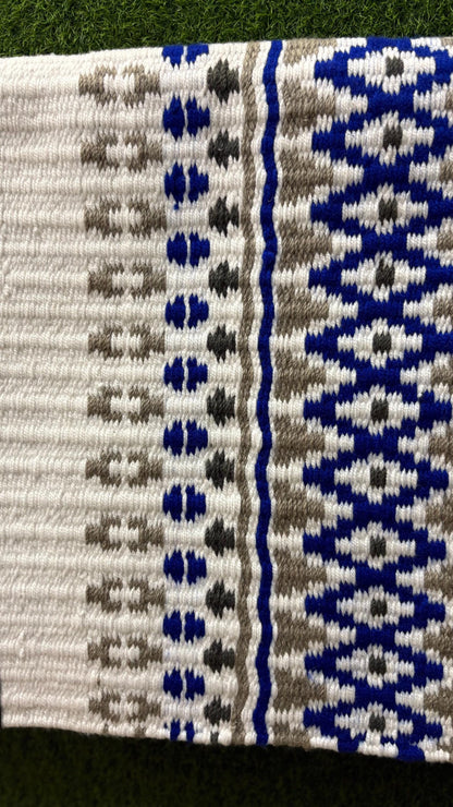 White Blue Grey Wool Western Saddle Pad – Aztec Diamond Show Pad | Horse Blanket Barrel Racing Rodeo Ranch Tack