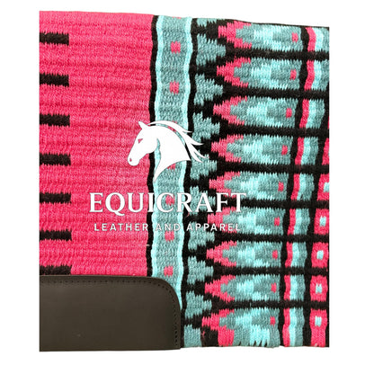 Mint Pink Wool Western Saddle Pad – Aztec Stripe Show Pad | Horse Blanket Barrel Racing Rodeo Ranch Tack