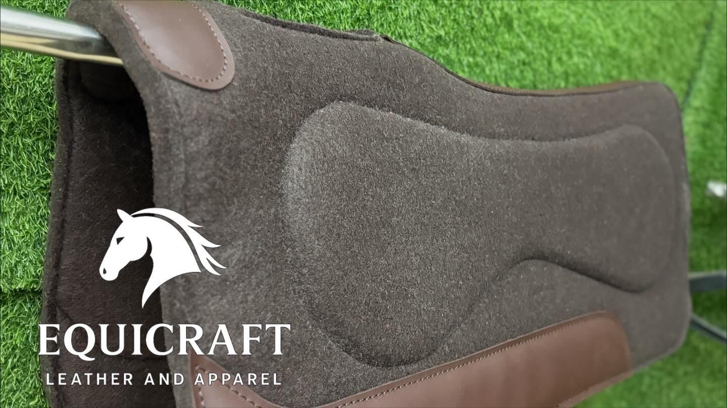 18 MM Brown Woollen  Felt Saddle Pad with Hand-Carved Leather | Western Riding Pad | 30X30" & 32X32"