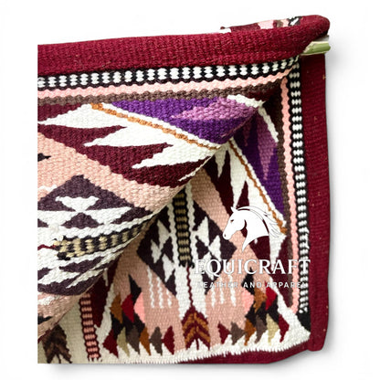 Western Wool Saddle Blanket, Burgundy Purple Pink Diamond Aztec Pattern, Southwestern Horse Saddle Pad, Show Blanket New