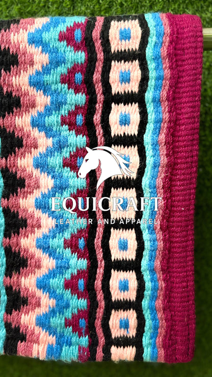 Pink Turquoise Wool Western Saddle Pad – Show Pad Blanket Barrel Racing Rodeo Tack