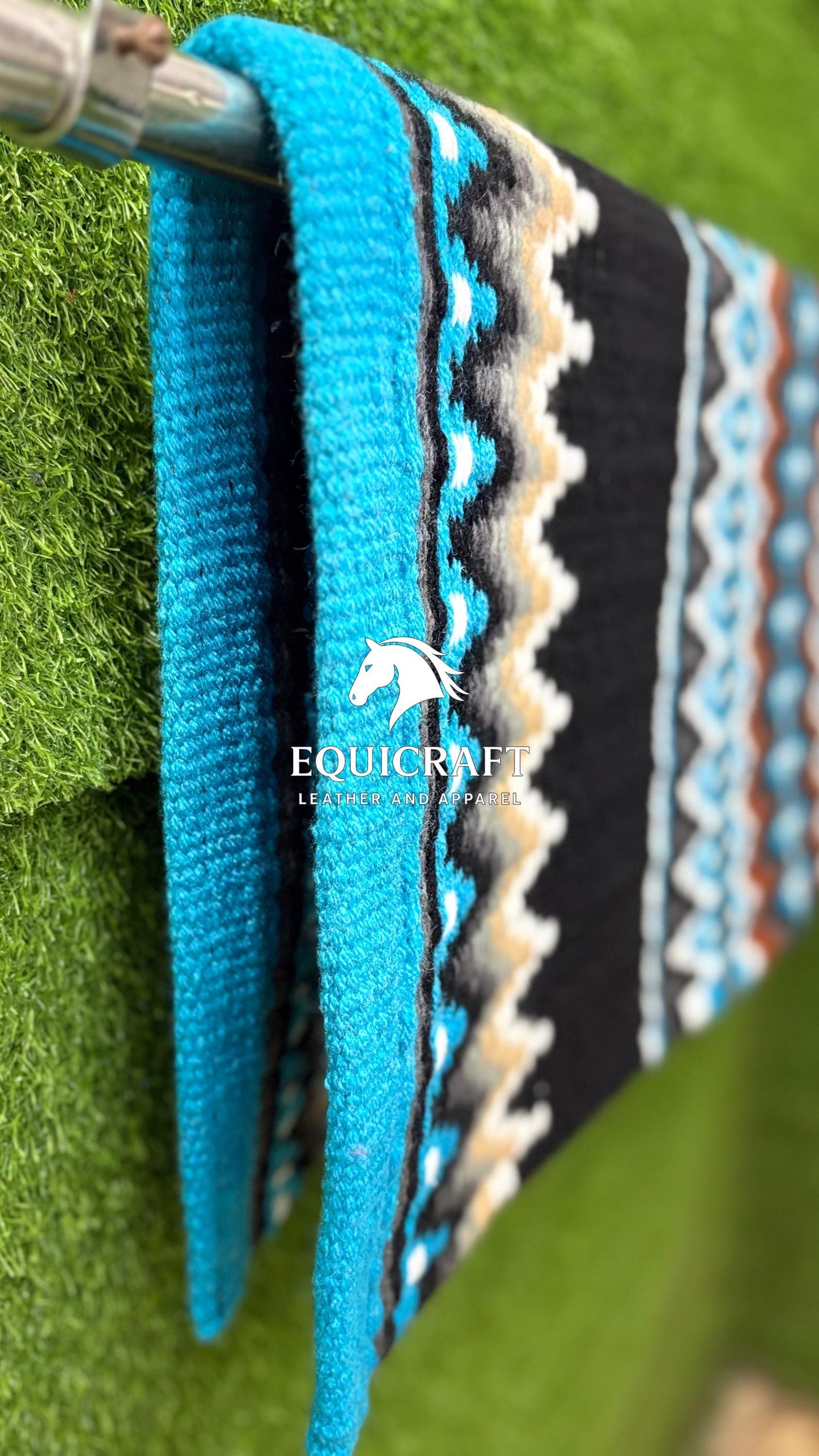 Turquoise Black Rust Wool Western Saddle Blanket – Aztec Zigzag Show Blanket | Horse Pad Barrel Racing Rodeo Tack SIZE 32X34