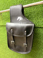 Black Leather Western Saddle Bag – Small Double Buckle Horse Trail Bag | Braided Edge Cowboy Riding Tack