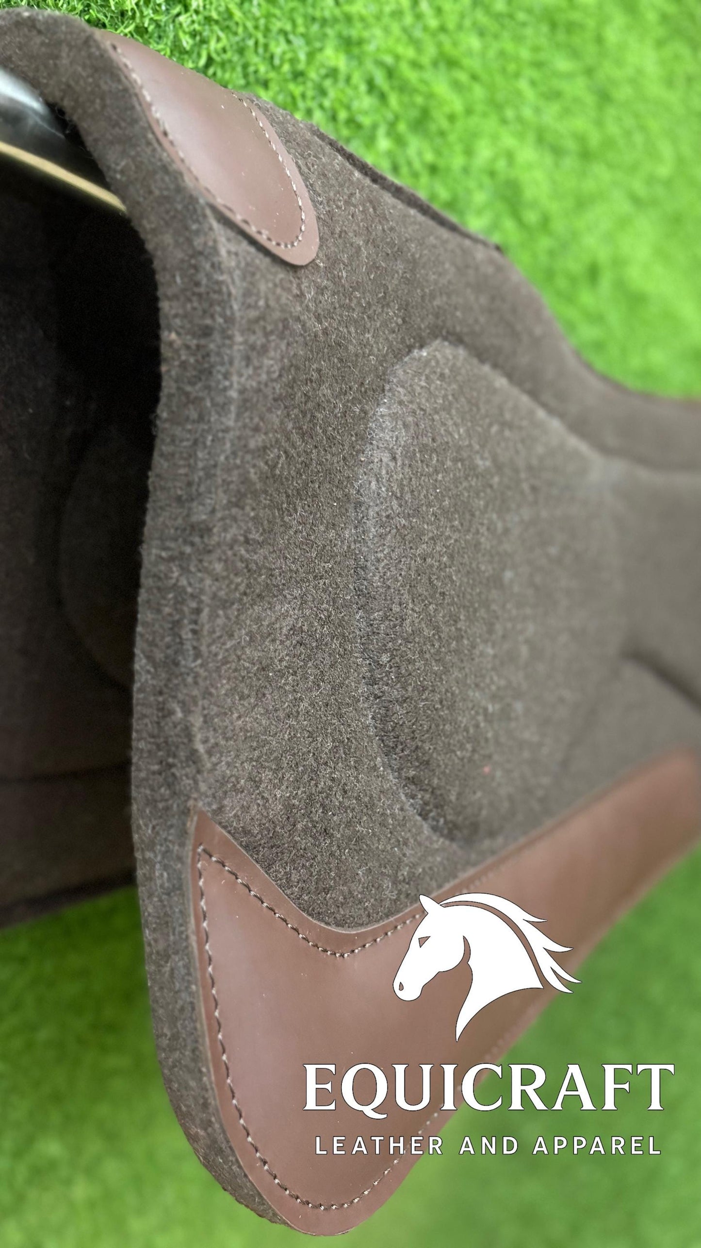 18 MM Brown Woollen  Felt Saddle Pad with Hand-Carved Leather | Western Riding Pad | 30X30" & 32X32"