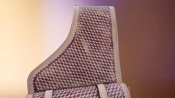 Cream & Brown Woven Leather Western Saddle Bag – Two Tone Braided Horse Trail Bag | Double Buckle Cowboy Tack