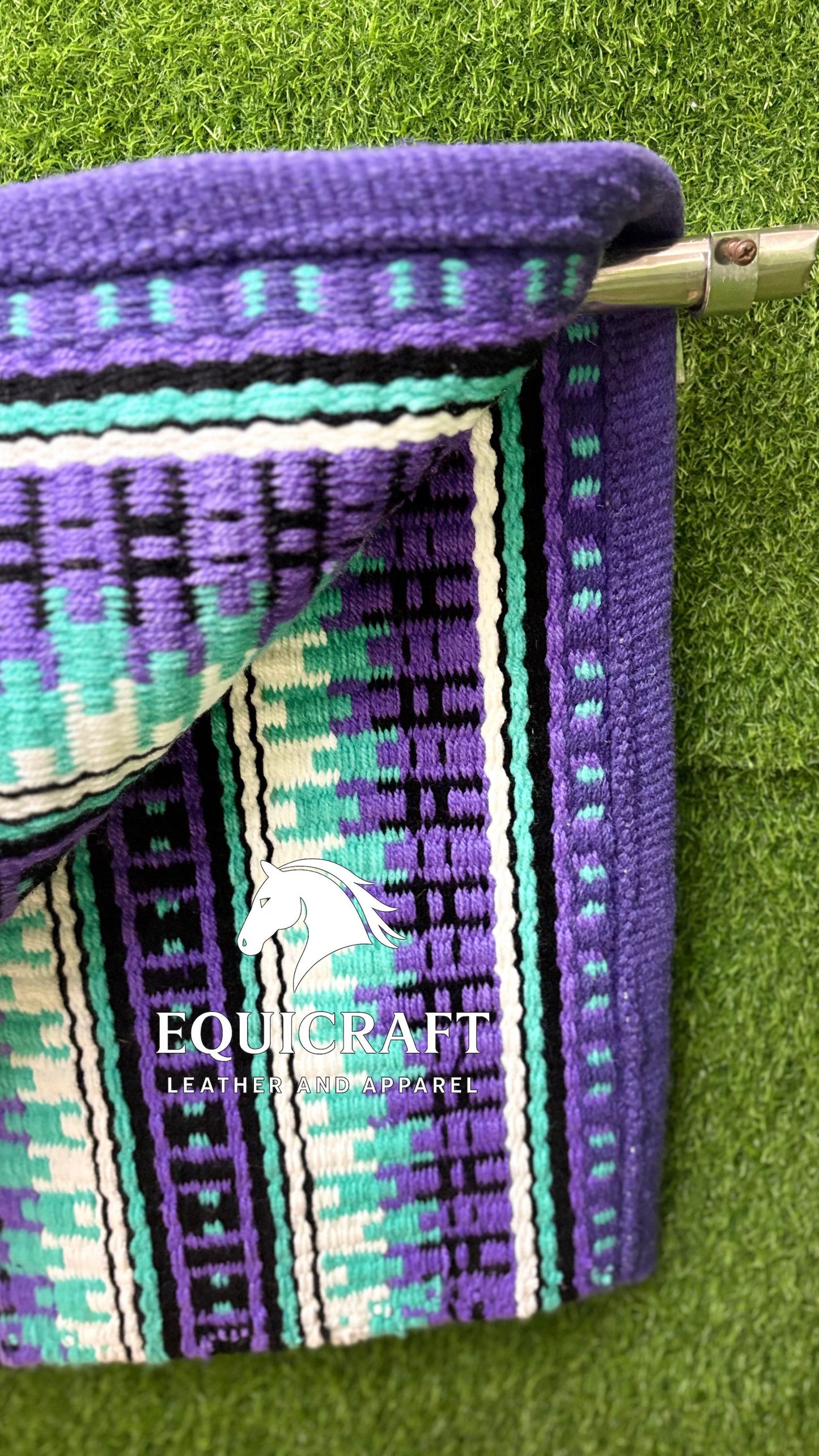 Purple Turquoise Wool Western Saddle Pad – Aztec Stripe Show Pad | Horse Blanket Barrel Racing Rodeo Ranch Tack