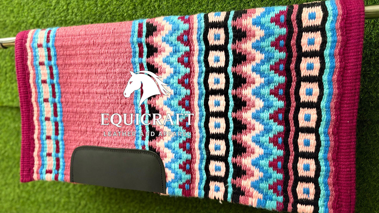 Pink Turquoise Wool Western Saddle Pad – Show Pad Blanket Barrel Racing Rodeo Tack