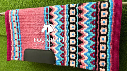Pink Turquoise Wool Western Saddle Pad – Show Pad Blanket Barrel Racing Rodeo Tack