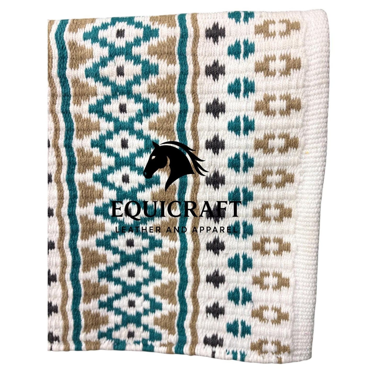 White Teal Tan Wool Western Saddle Pad Horse Blanket Barrel Racing Rodeo Tack Show Pad |