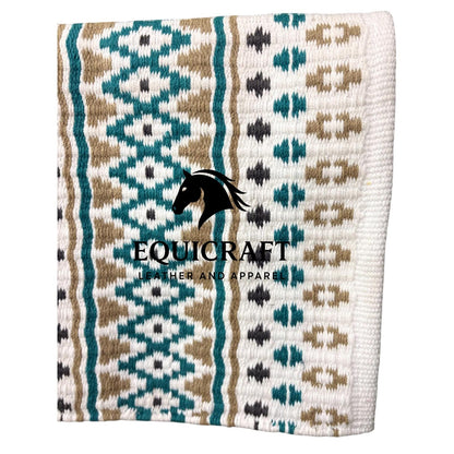 White Teal Tan Wool Western Saddle Pad Horse Blanket Barrel Racing Rodeo Tack Show Pad |