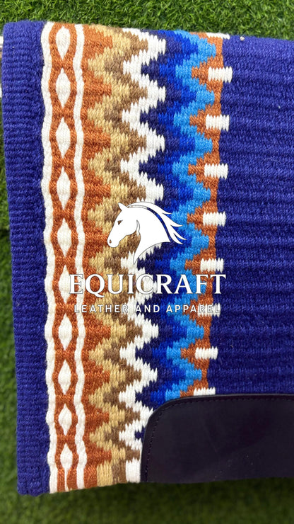 Western Show Saddle Pad | Royal Blue Rust Tan White Wool Blanket | Hand-Woven Southwestern Horse Saddle Pad | Trail Pad Equestrian Gift