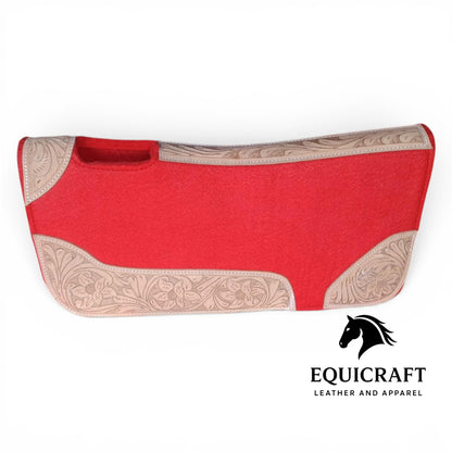 18 MM Red Woollen  Felt Western Saddle Pad | Hand-Carved Leather Horse Tack