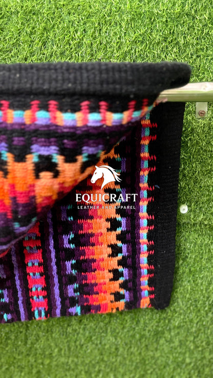 Western Show Saddle Pad | Black Orange Red Purple Wool Blanket | Hand-Woven Southwestern Horse Saddle Pad | Barrel Racing Pad