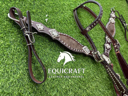 Hairon Western Leather One Ear Headstall & Breast Collar Set – Horse Tack | Cowboy Riding Gear | Rodeo Trail Barrel Racing