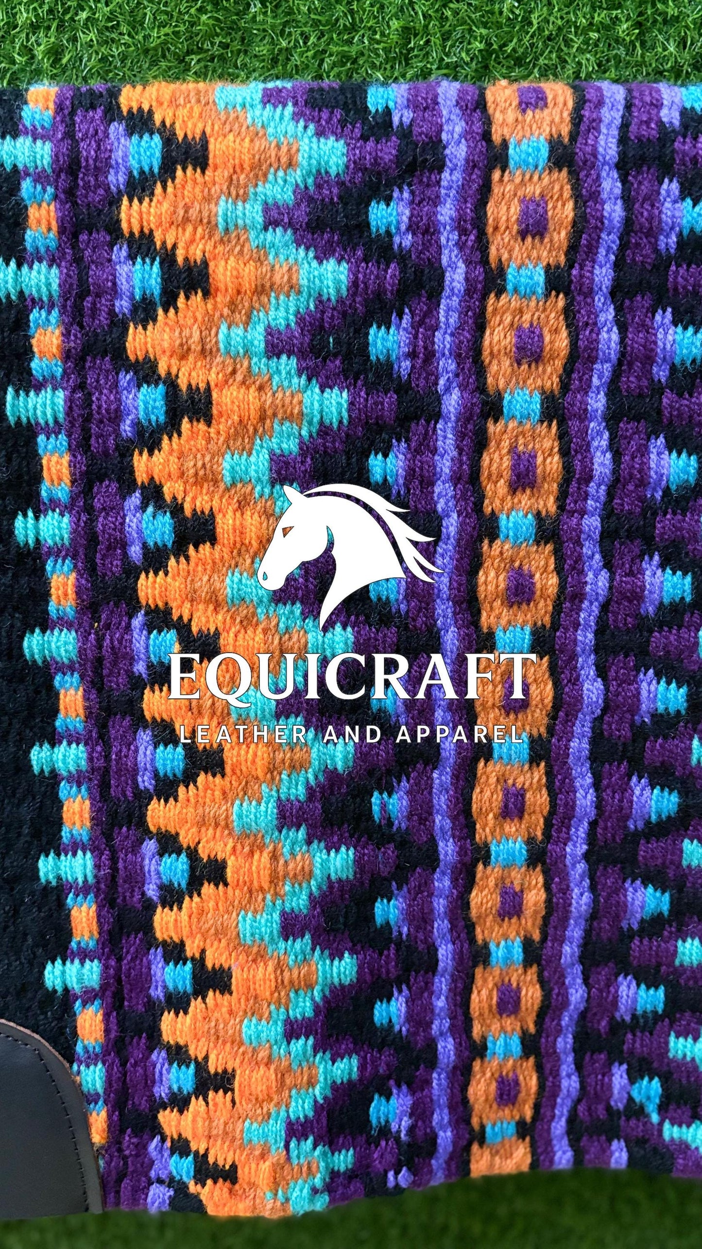Western Show Saddle Pad | Black Orange Purple Turquoise Wool Blanket | Hand-Woven Southwestern Horse Saddle Pad | Trail Pad Equestrian Gift