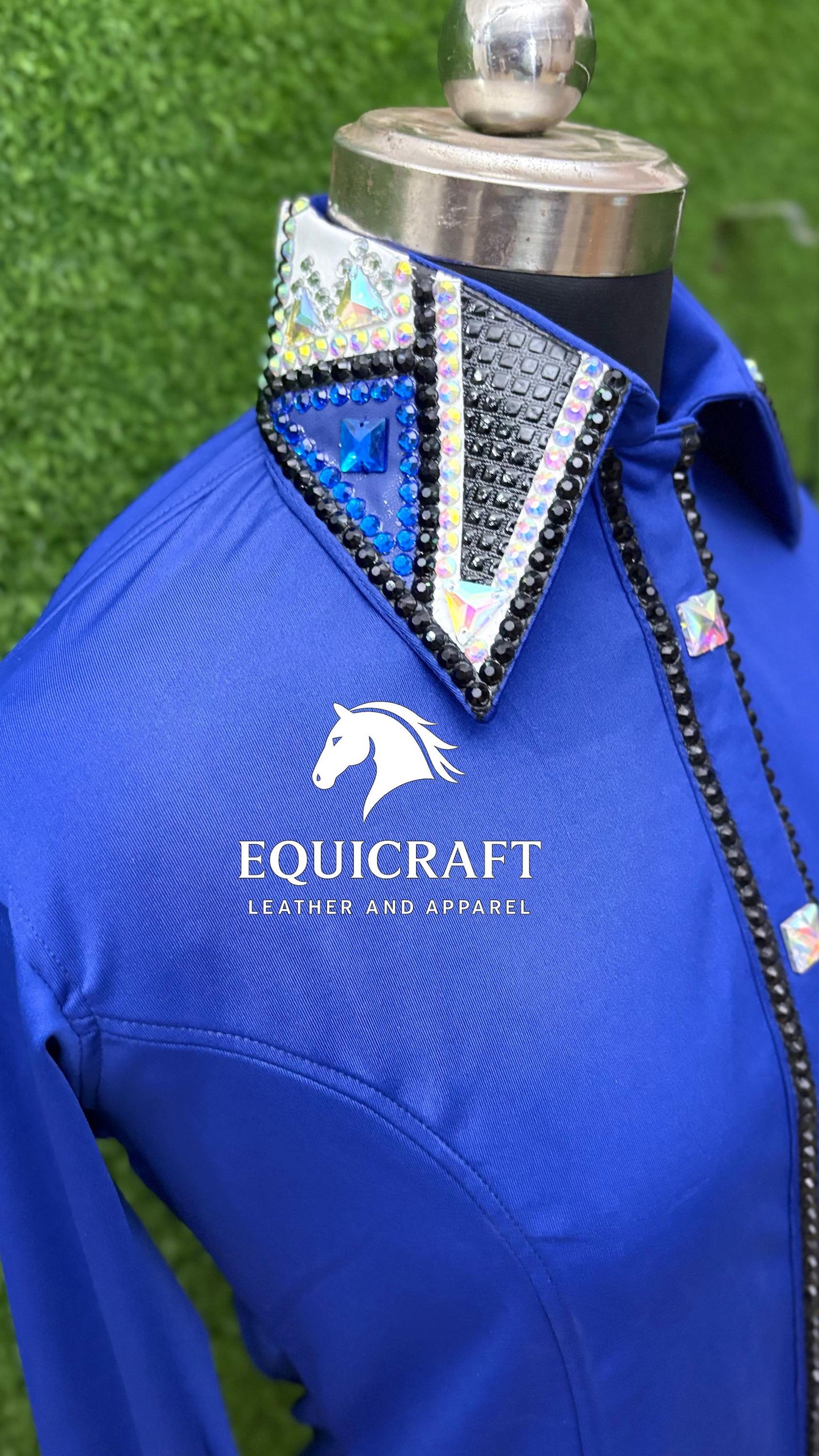 Womens Western Show Shirt | Royal Blue Black AB Crystal Rhinestone Showmanship Shirt | Ladies Rodeo Queen Blouse | Horse Show Shirt