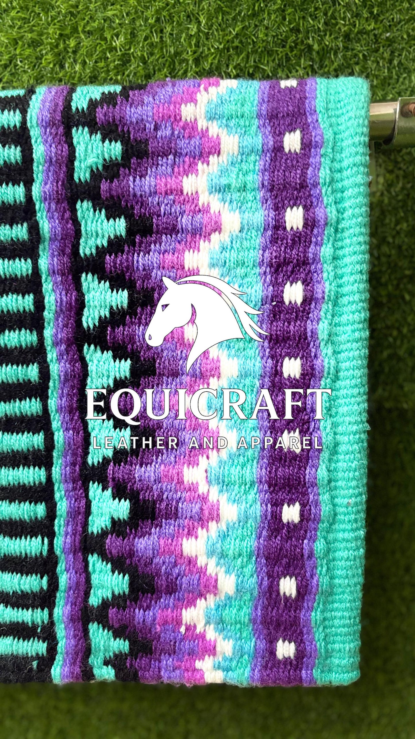 Aztec Western Show Saddle Pad | Teal Purple Pink Black Wool Blanket | Hand-Woven Southwestern Horse Saddle Pad | Barrel Racing Pad