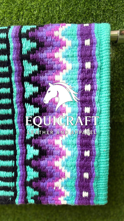 Aztec Western Show Saddle Pad | Teal Purple Pink Black Wool Blanket | Hand-Woven Southwestern Horse Saddle Pad | Barrel Racing Pad