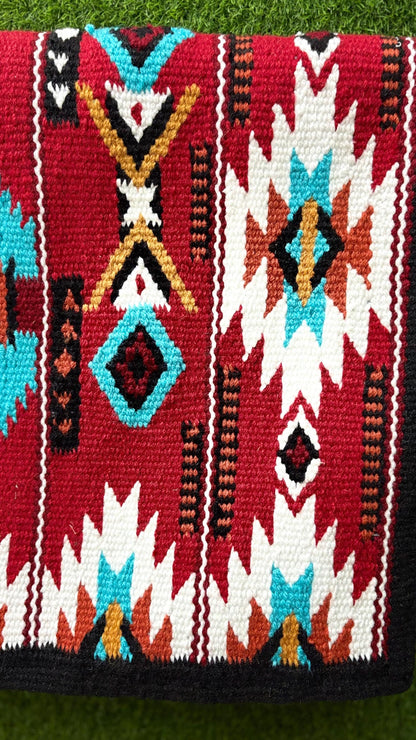 Western Show Saddle Pad | Red Blanket | Aztec Wool Horse Pad | Turquoise Southwest Saddle Blanket | Horse Tack Gift