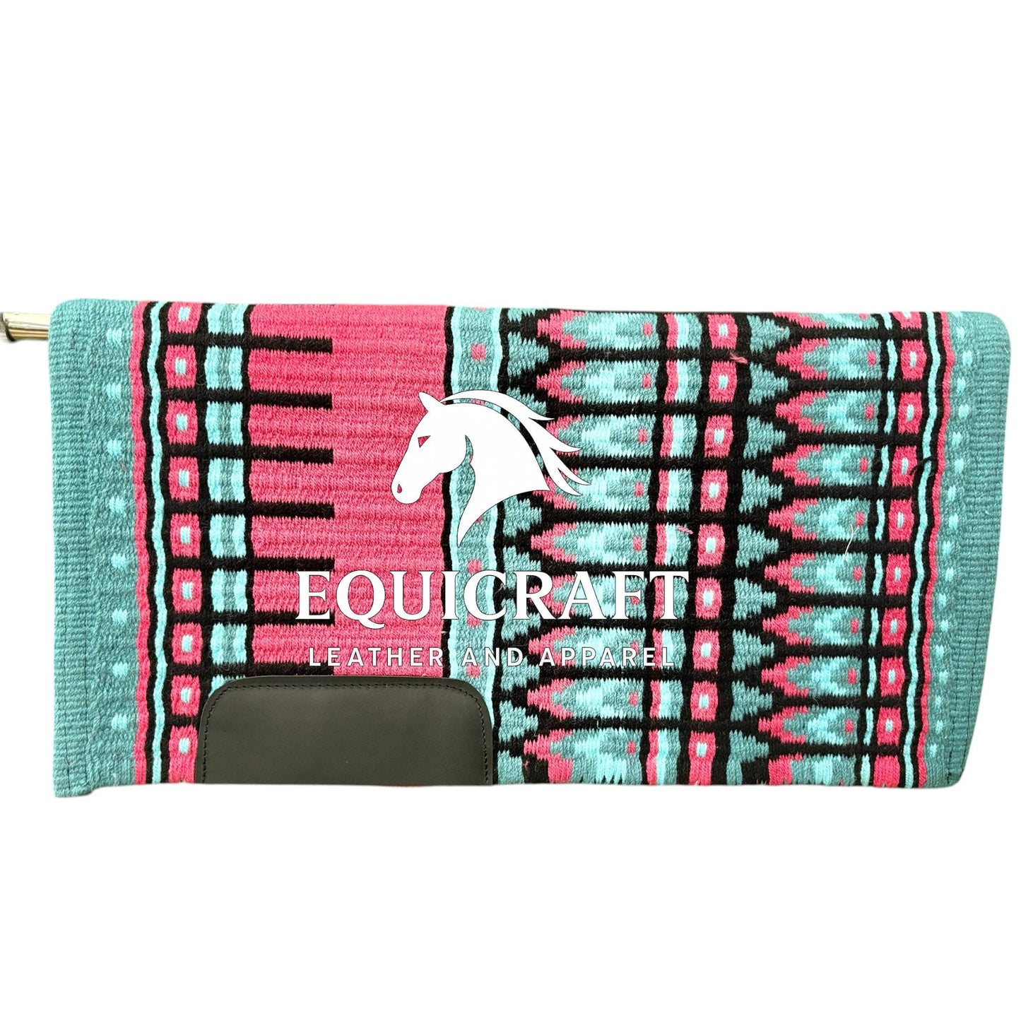 Mint Pink Wool Western Saddle Pad – Aztec Stripe Show Pad | Horse Blanket Barrel Racing Rodeo Ranch Tack