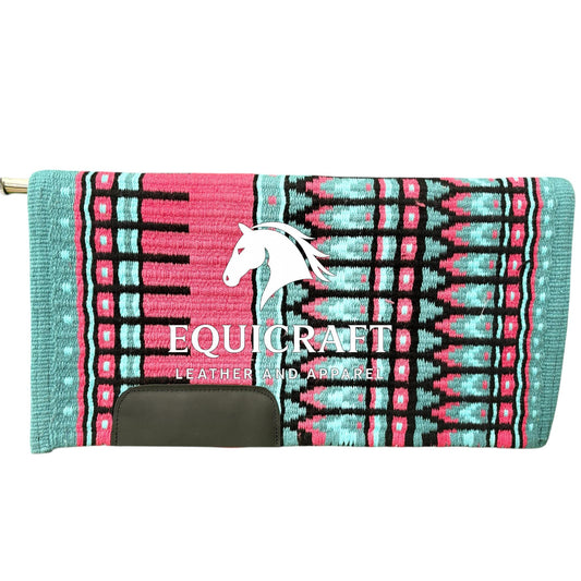 Mint Pink Wool Western Saddle Pad – Aztec Stripe Show Pad | Horse Blanket Barrel Racing Rodeo Ranch Tack