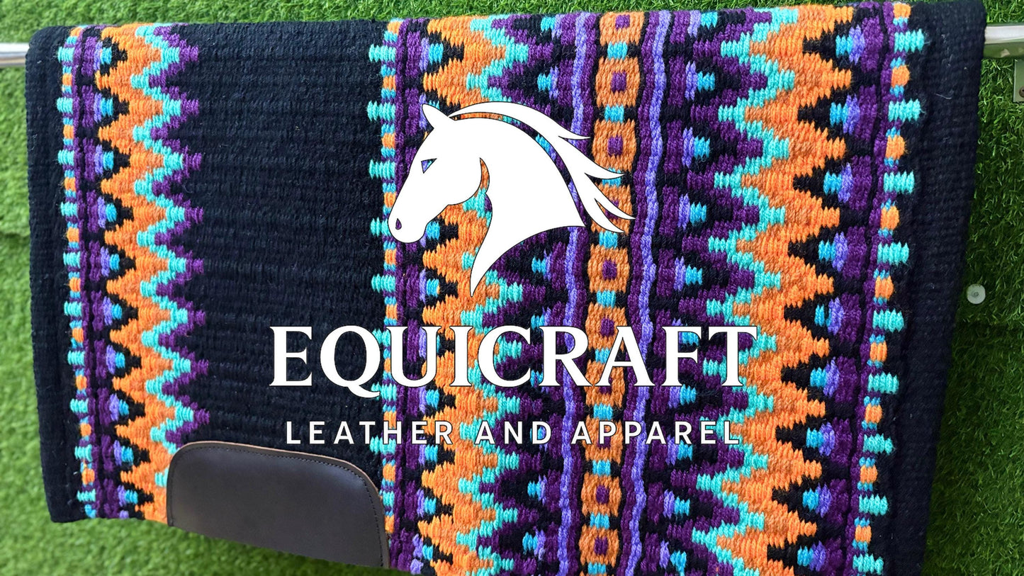 Western Show Saddle Pad | Black Orange Purple Turquoise Wool Blanket | Hand-Woven Southwestern Horse Saddle Pad | Trail Pad Equestrian Gift