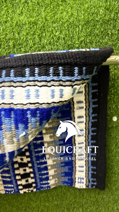 Aztec Western Show Saddle Pad | Black Blue White Wool Blanket | Hand-Woven Southwestern Horse Saddle Pad | Trail Pad Equestrian Gift